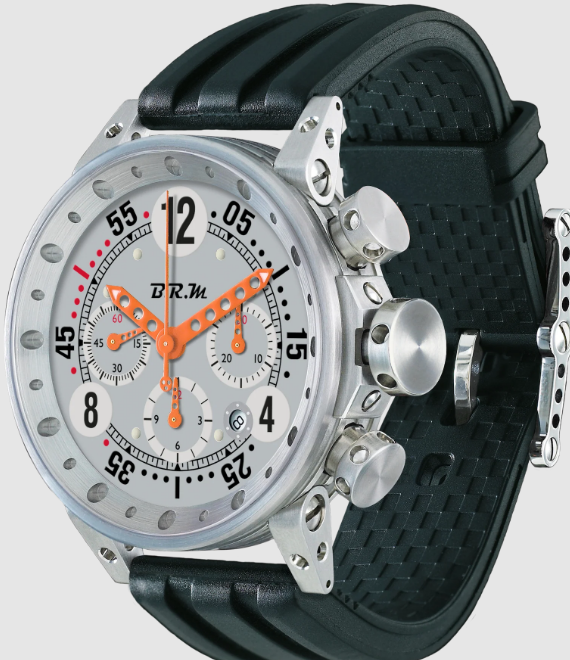 Review BRM V12-44 watches for sale B.R.M V12-44 Orange Hands V12-44-BG-CN-AO White Dial